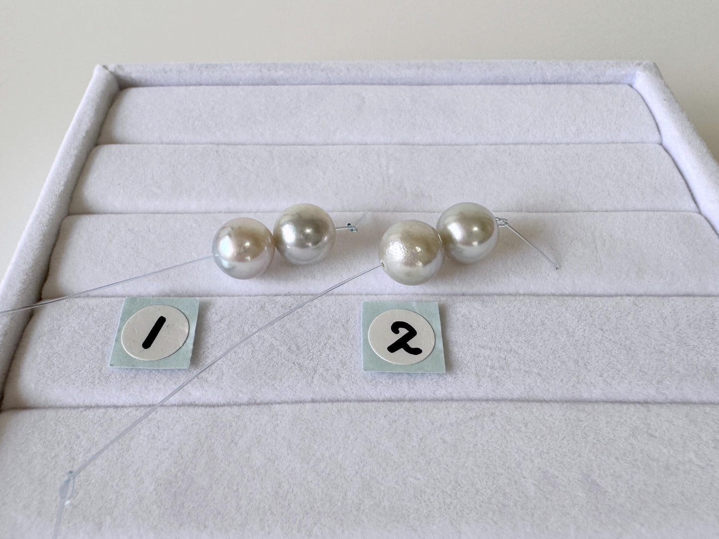 Japanese Blue/Silver (Natural color) Akoya Pearl Beads, 8-8.5mm, Mini Strand, 2 Pieces, Short Strand, Salt water pearl, Genuine Akoya Pearl