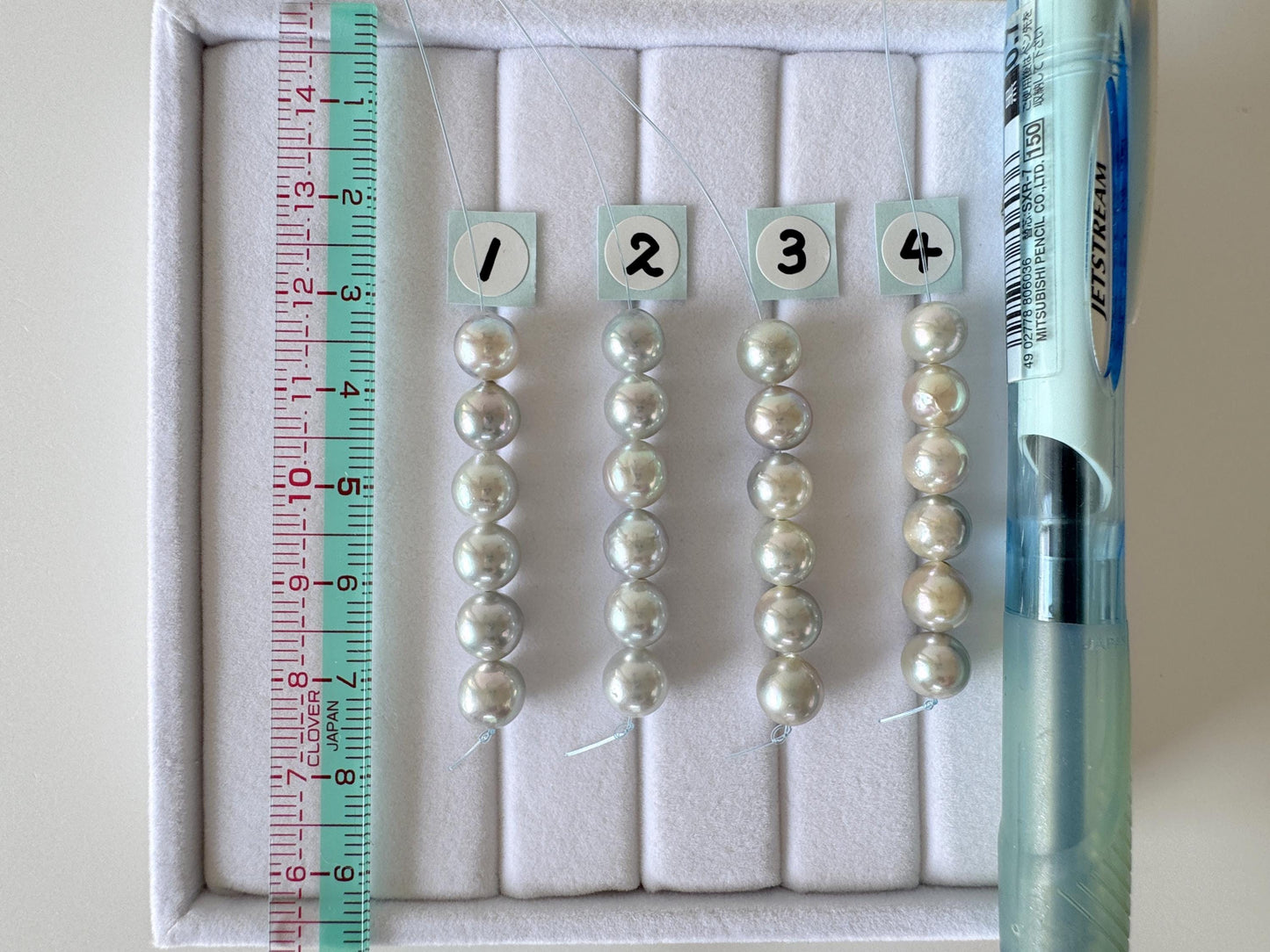 Japanese Blue/Silver color (cobalt treated) Akoya Pearl Beads, 6.5-7mm, Mini Strand, Short Strand of 6 Pieces, Cultured in Sea Water