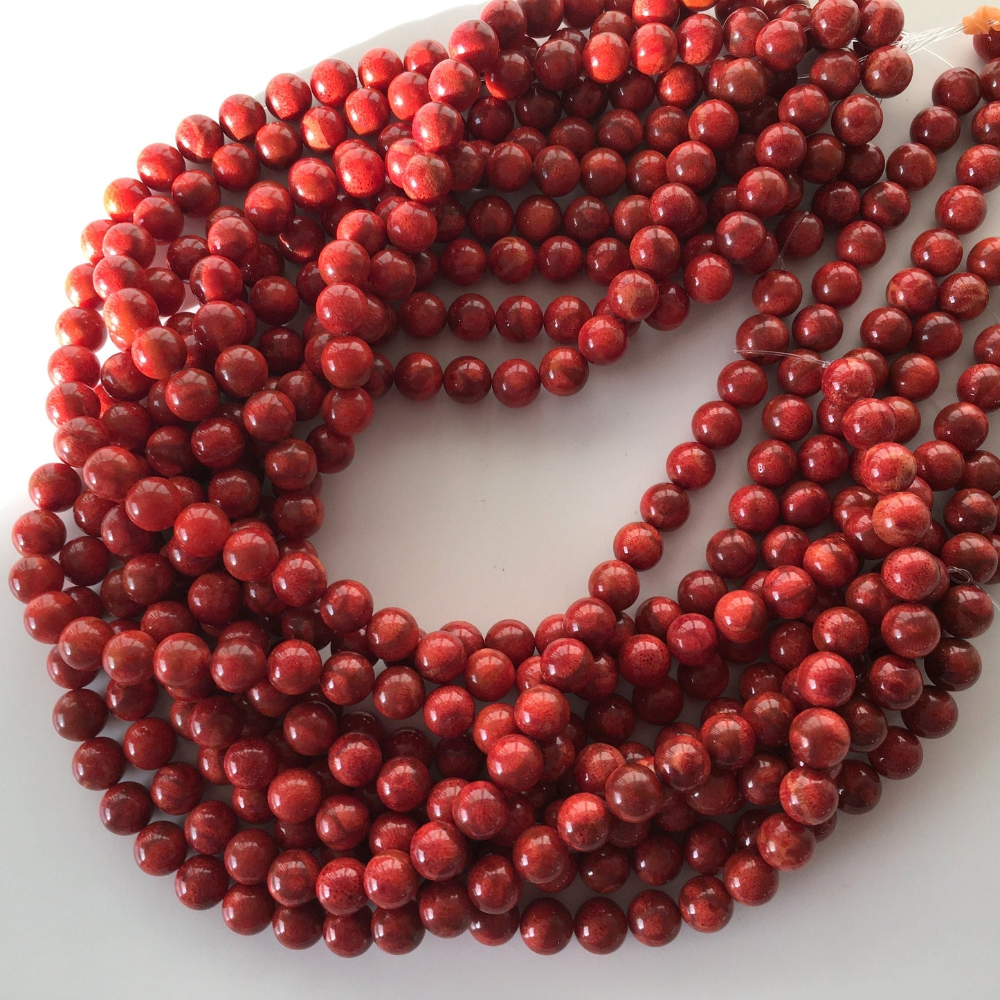 Natural sponge coral 9-9.5mm strands, Red-deep red color, 15.7inches, 40cm, Natural apple coral strands, Wholesale, Price per strand