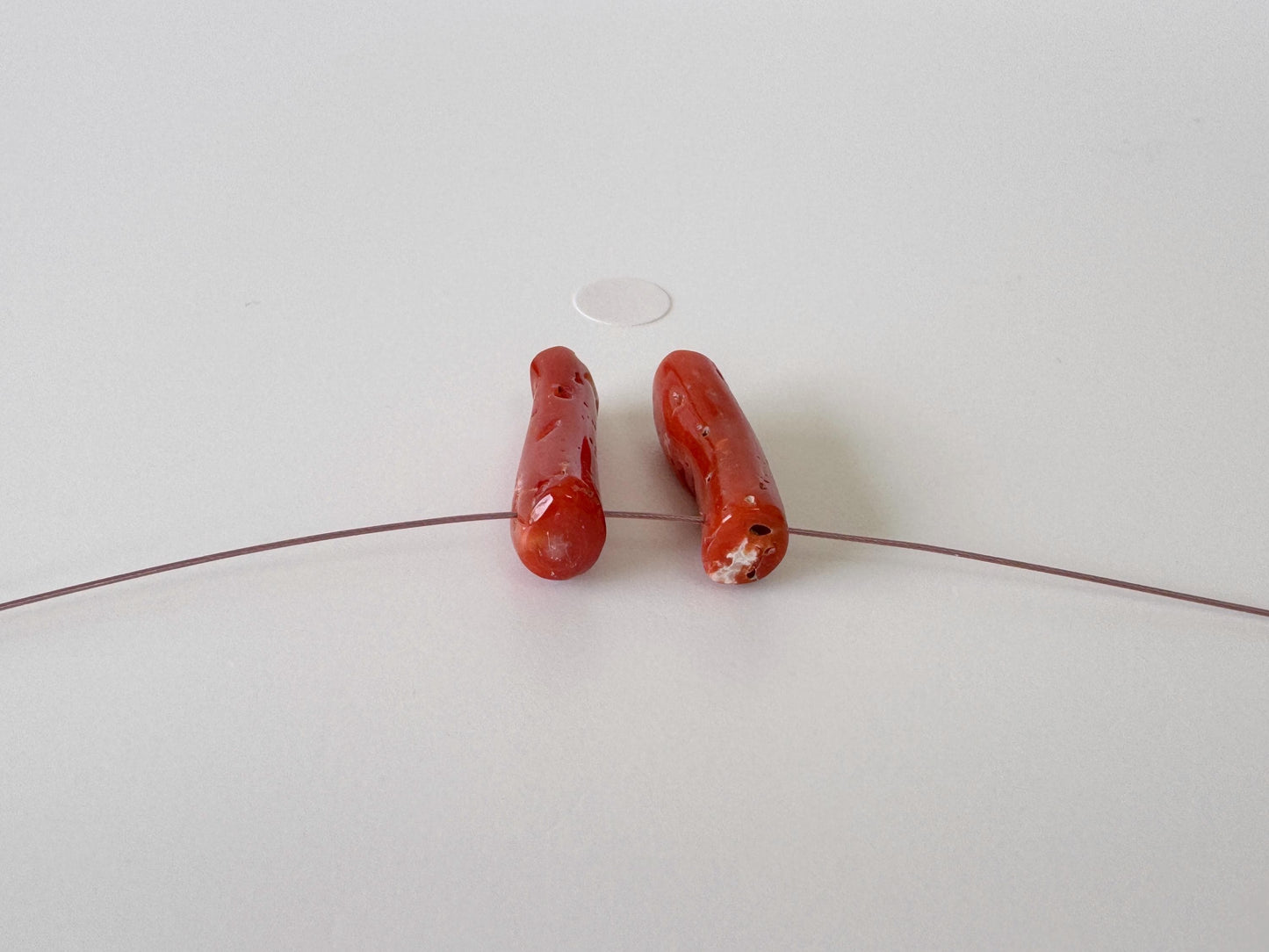 Japanese red(Aka) coral branch set for 2pcs, 18-20mm, side full hole, natural red color coral for jewelry making