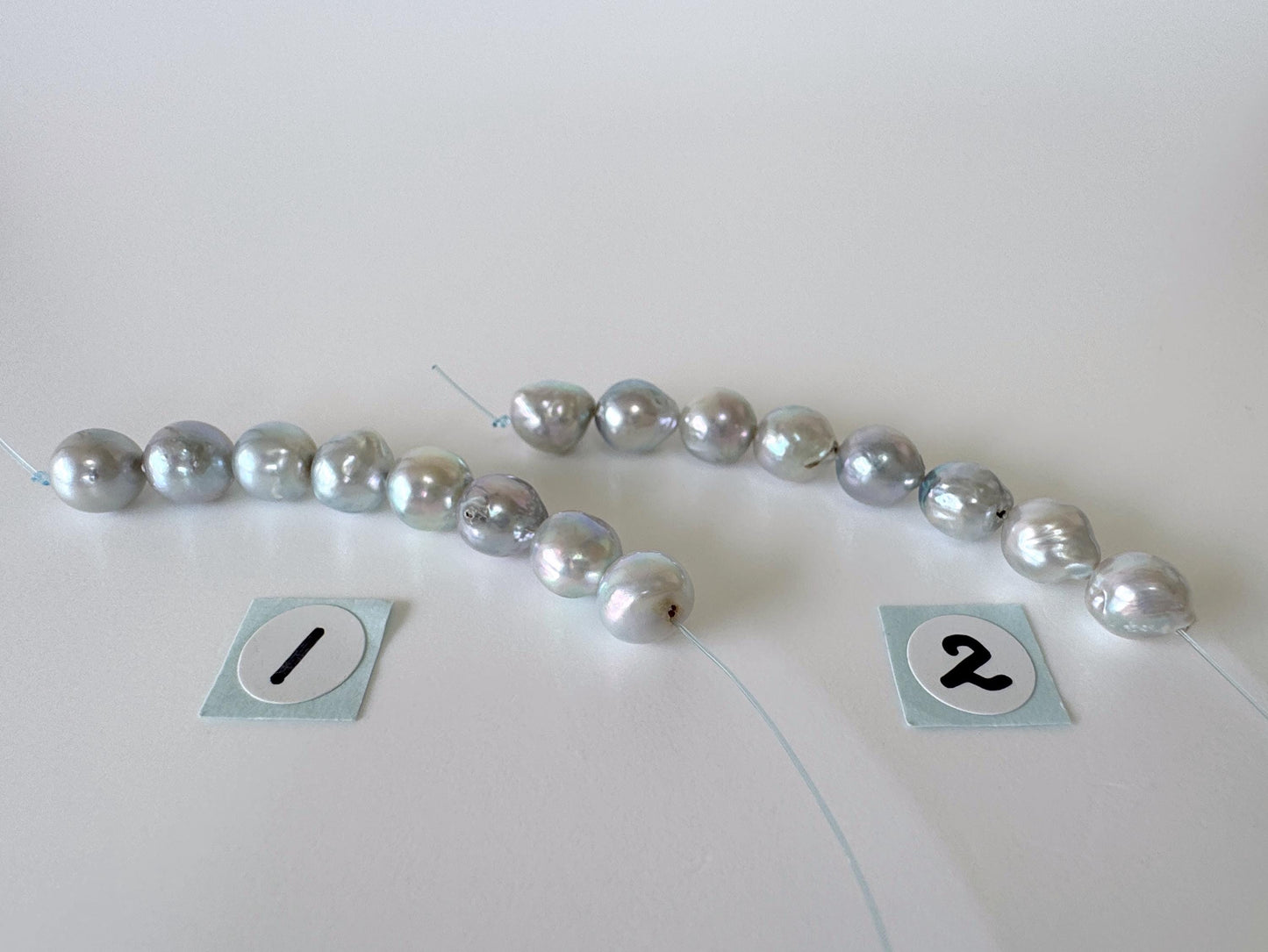 Japanese Blue/Silver color (cobalt treated) Akoya Pearl Beads, 6-6.5mm, Mini Strand, Short Strand of 8 Pieces, Cultured in Sea Water