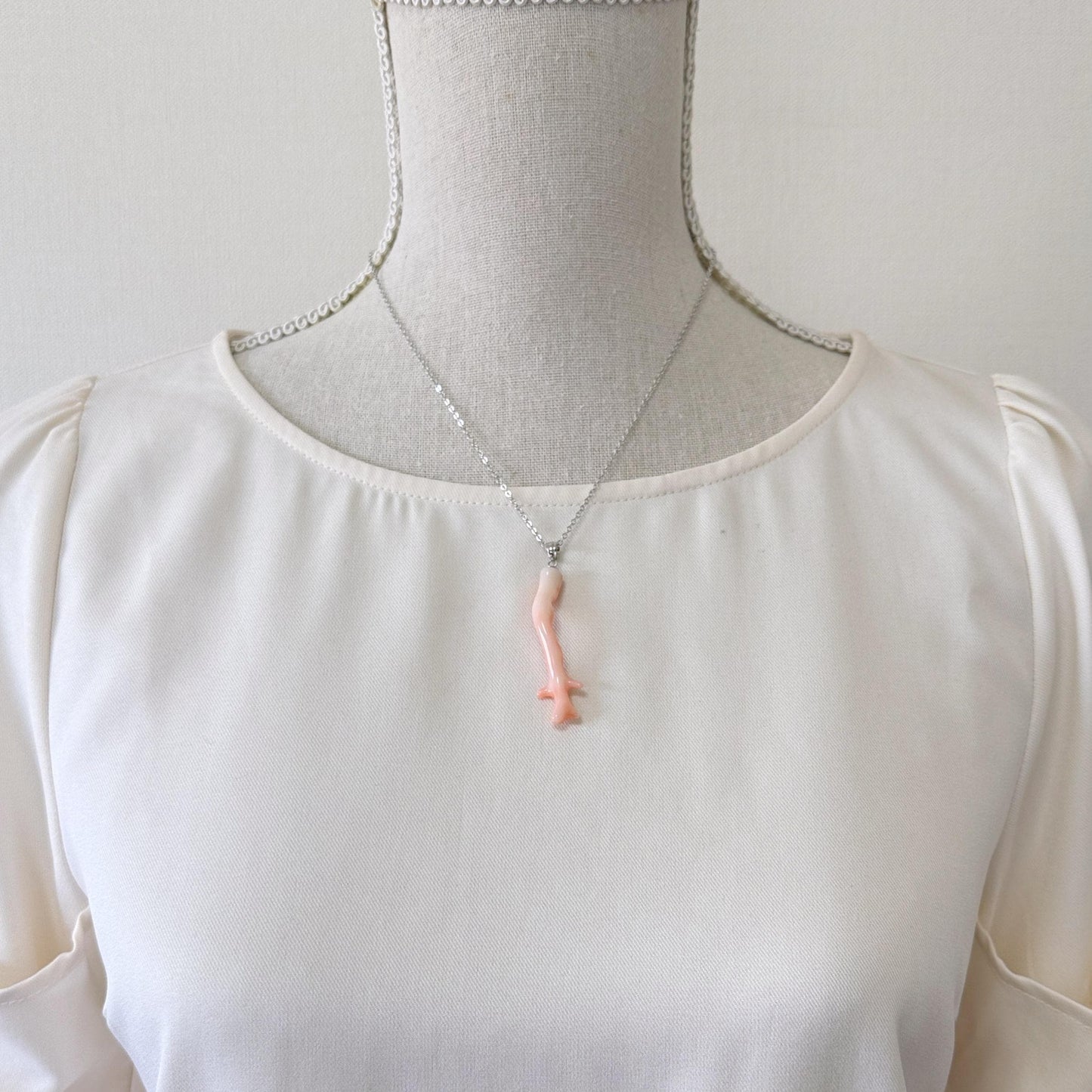 Natural Deep Sea Coral Branch Pendant, 48mm, Natural Pink/Ornge color coral branch pendant, Silver (Rhodium-Plated) bail
