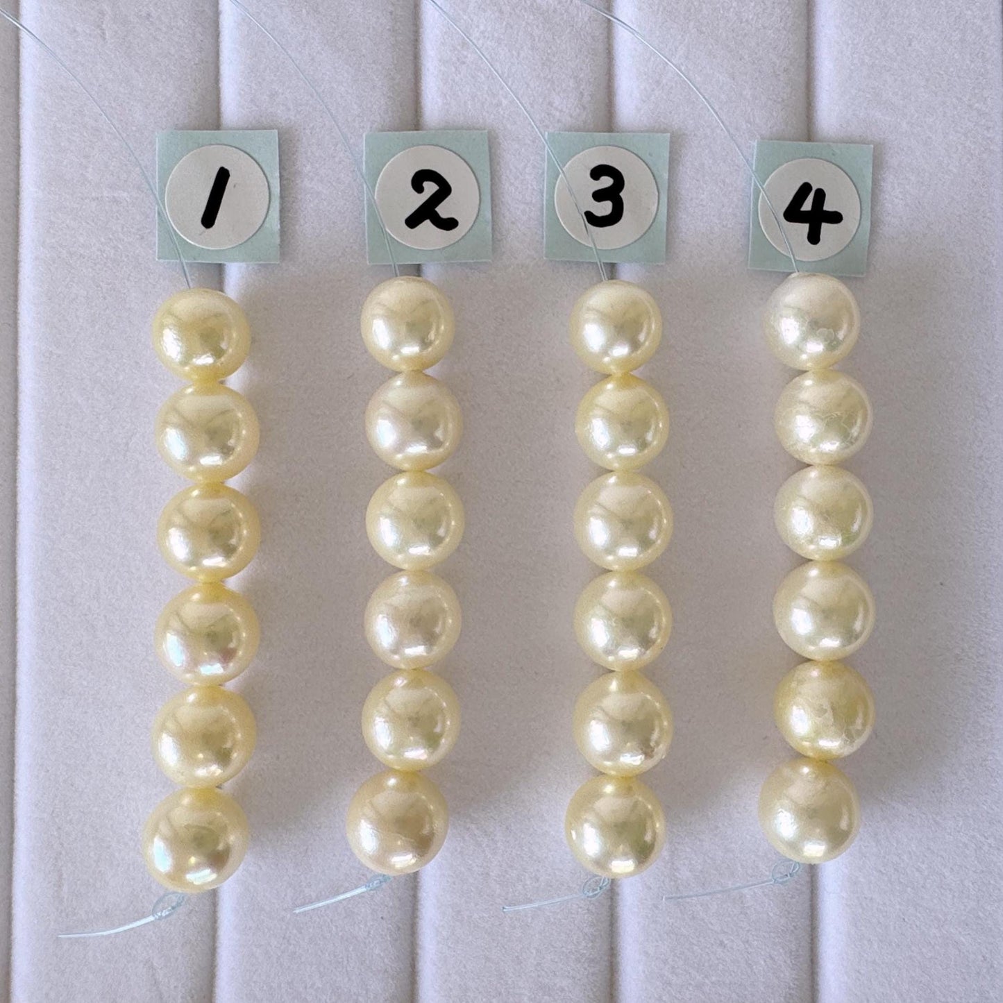 Japanese Cream/Yellow Akoya Pearl Beads, 7-7.5mm, Mini Strand, Short Strand, 6 Pieces, Genuine Akoya Pearl, Cultured in Sea Water