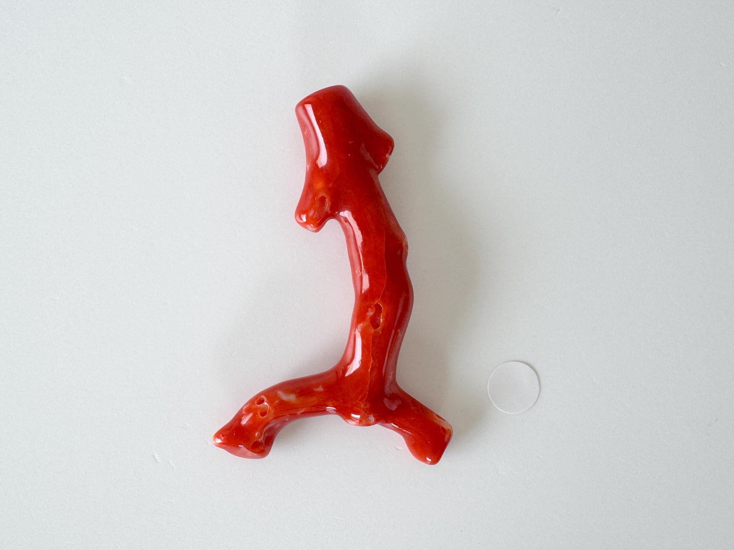 Japanese red(Aka) coral branch, 55mm, Hole on top, Natural red color coral for jewelry making