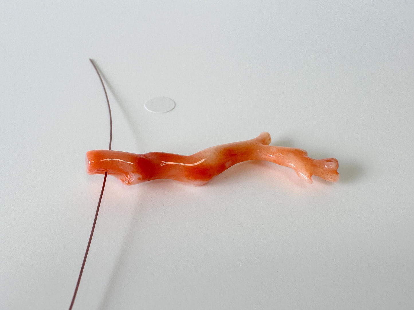 Japanese Pinkish Red coral (Very light red/white color Aka coral) branch, 50mm, side full hole, natural red color coral for jewelry making