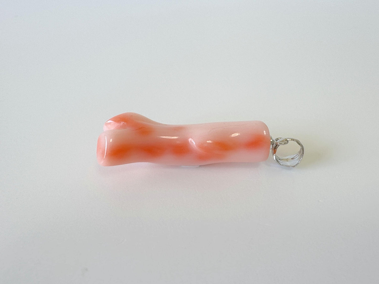 Natural Deep Sea Coral Branch Pendant, 33mm, Natural Pink/Ornge color coral branch pendant, Silver (Rhodium-Plated) bail