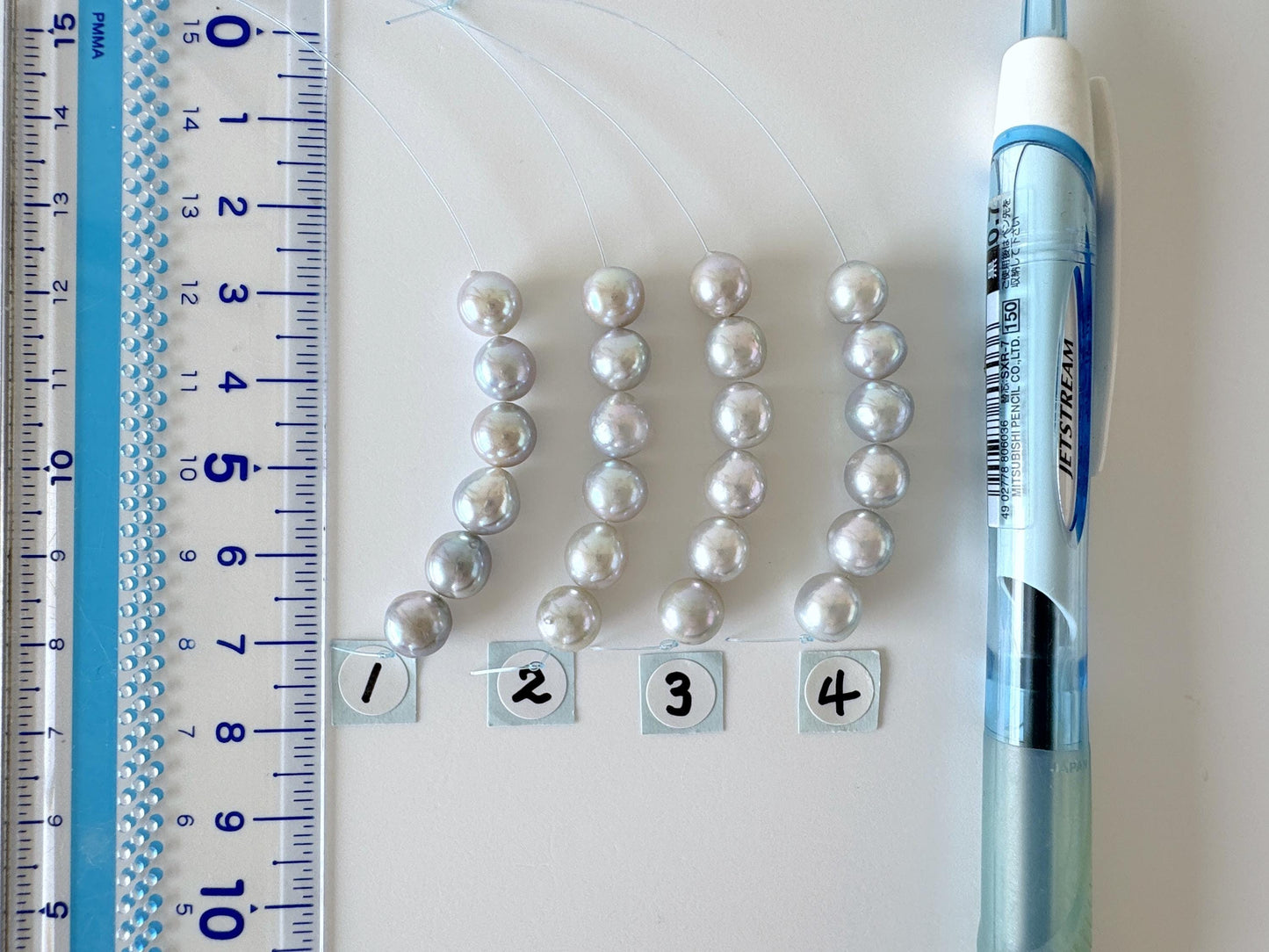 Japanese Blue/Silver color (cobalt treated) Akoya Pearl Beads, 7-7.5mm, Mini Strand, Short Strand of 6 Pieces, Cultured in Sea Water