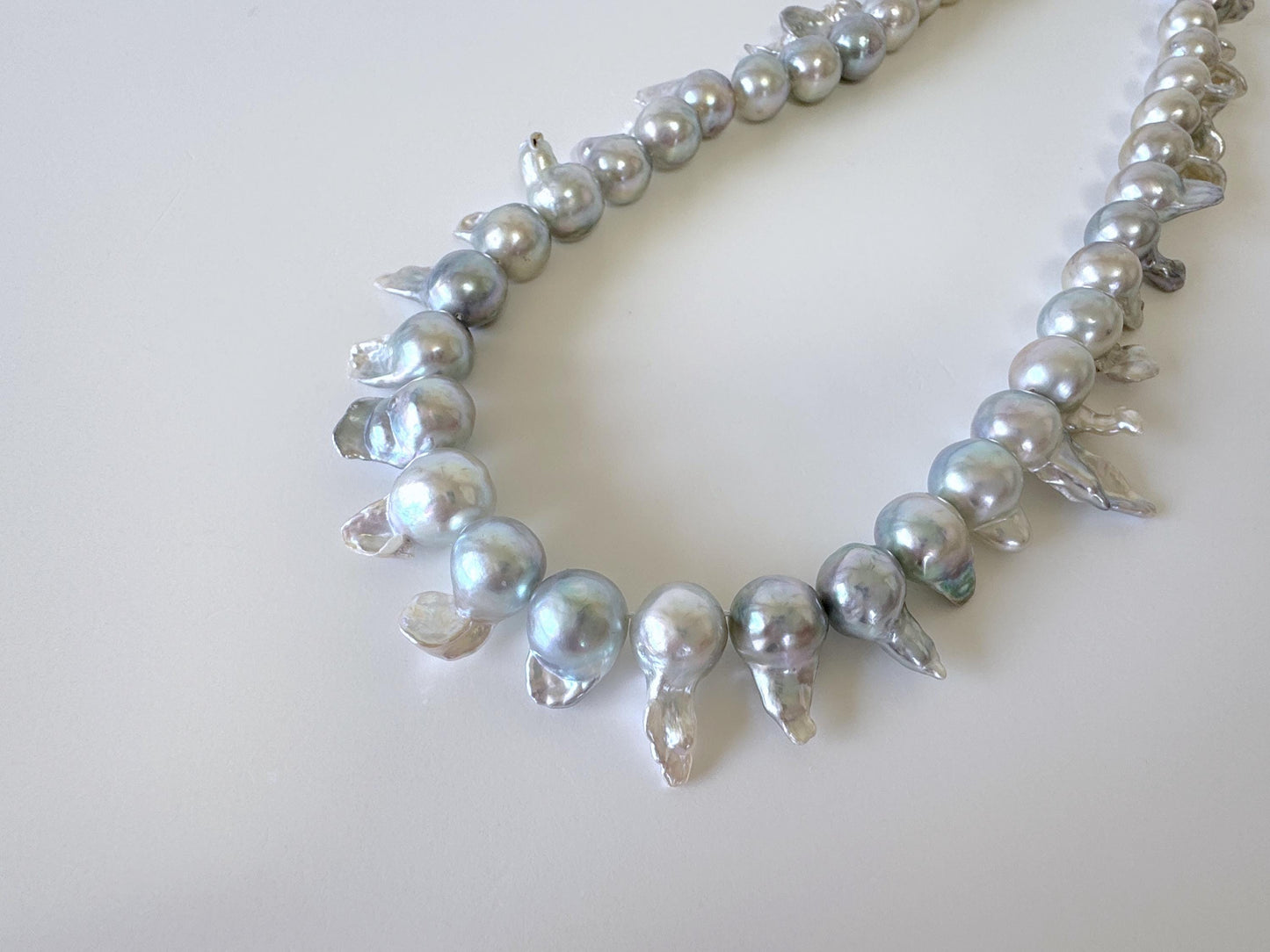 7-9mm Japanese Akoya Pearl Baroque Beads, Natural blue/silver color pearl, Genuine Akoya Pearl, Full Strand, 42cm ,16.5", Salt water pearl