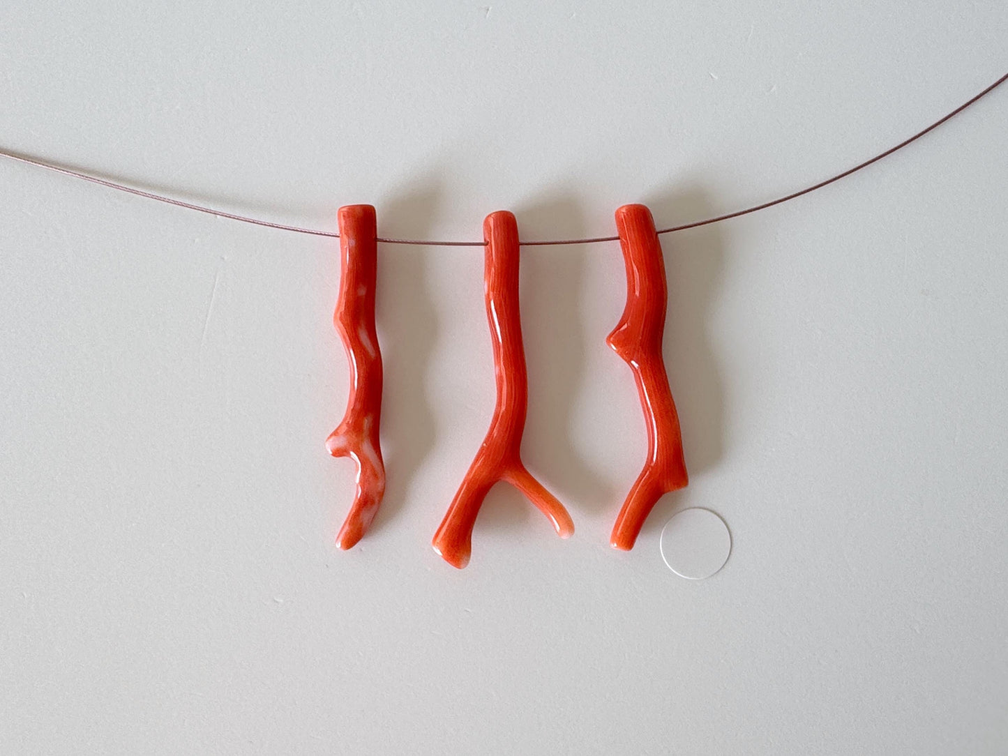 Natural Japanese Momo Coral branches, Set of 3pcs, Natural Orange Color, Side Full-Hole, Genuine Precious Coral, for Jewelry Making