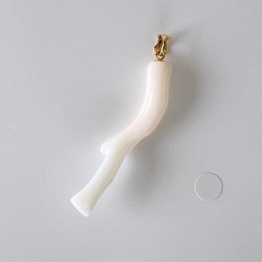 Natural Japanese White Coral Branch Pendant, 47mm, Natural White color genuine precious coral, Silver Bail (Gold-Plated)