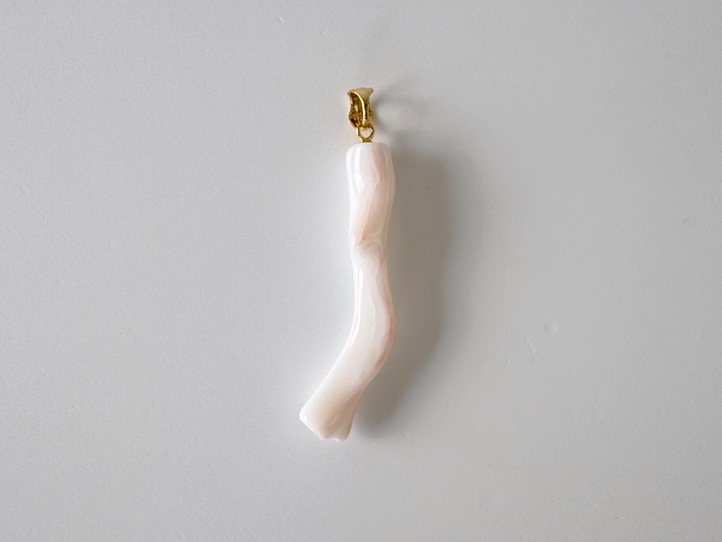 Natural Japanese White Coral Branch Pendant, 44mm, Natural White color genuine precious coral, Silver Bail (Gold-Plated)