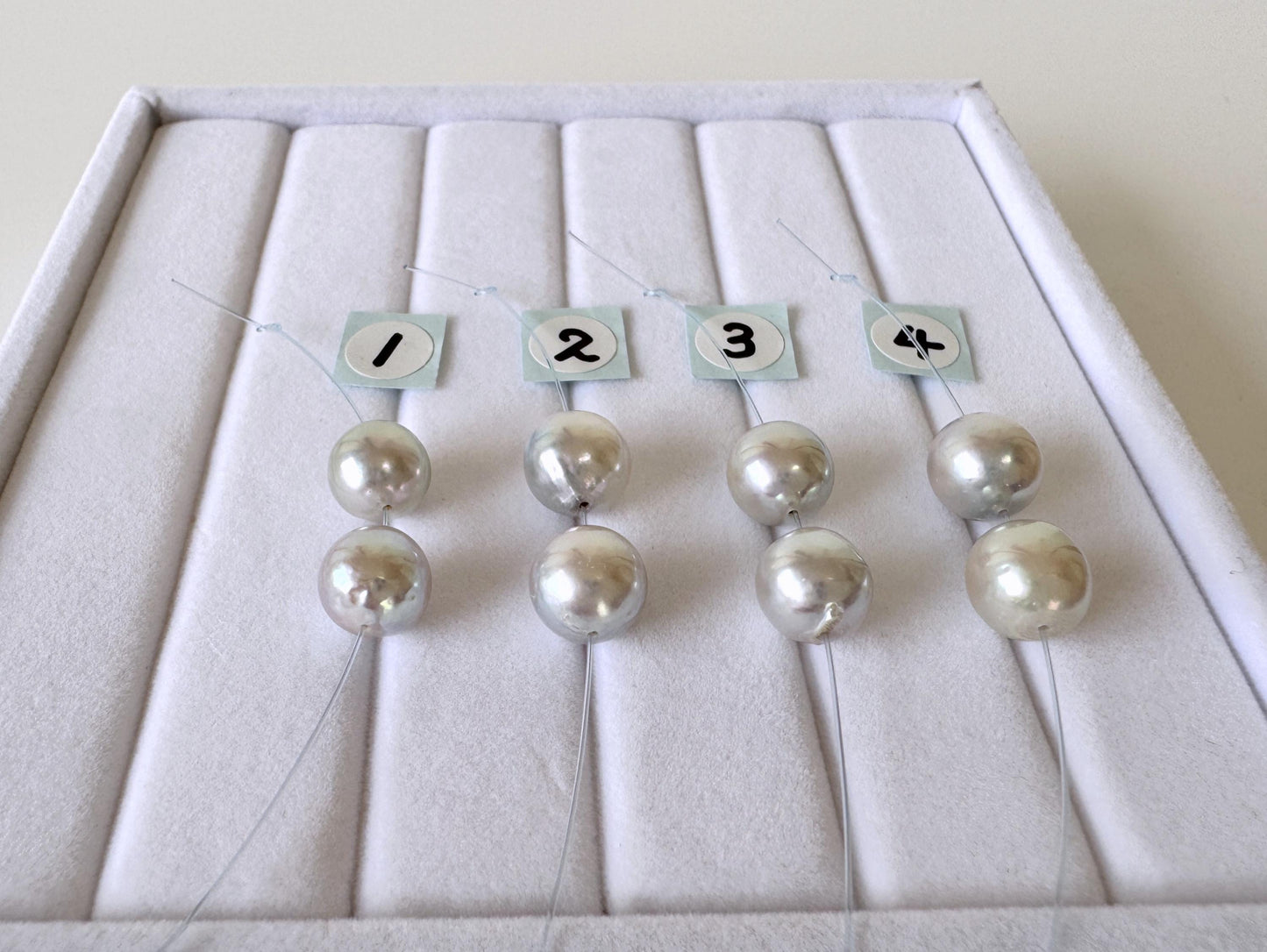 Japanese Blue/Silver (Natural color) Akoya Pearl Beads, 8-8.5mm, Mini Strand, 2 Pieces, Short Strand, Salt water pearl, Genuine Akoya Pearl