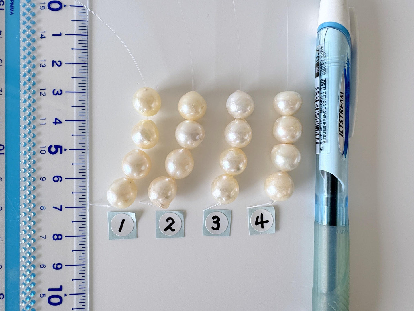 Japanese Cream White Akoya Pearl Beads, 9.5-9.9mm, Mini Strand, Short Strand, 4 Pieces, Genuine Akoya Pearl, Cultured in Sea Water