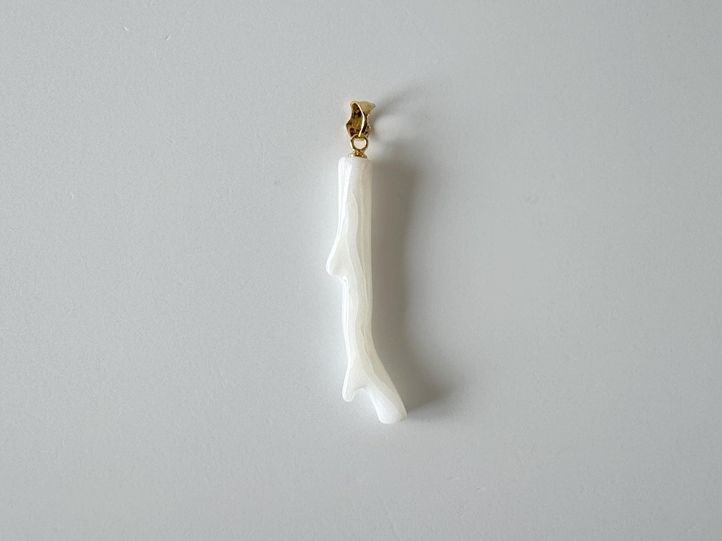 Natural Japanese White Coral Branch Pendant, 41mm, Natural White color genuine precious coral, Silver Bail (Gold-Plated)