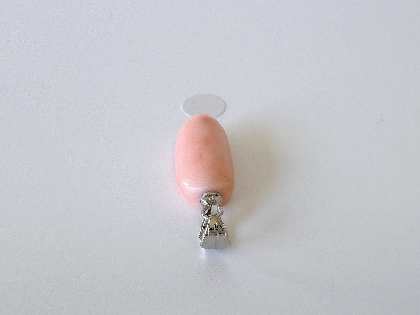 Natural Deep Sea Coral Oval Cabochon Pendant, 17x8.8mm, Natural Pink/Orange color coral, Silver (Rhodium-Plated) bail