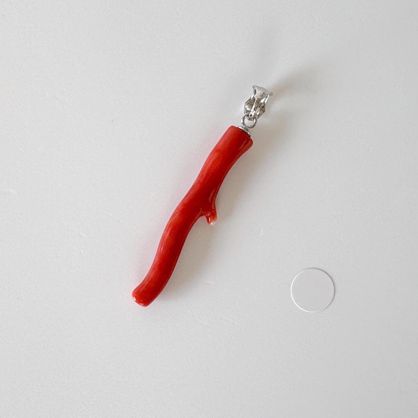 Natural Momo coral branch pendant, 36mm, Natural Japanese Orange color coral branch pendant, Silver (Rhodium-Plated) bail