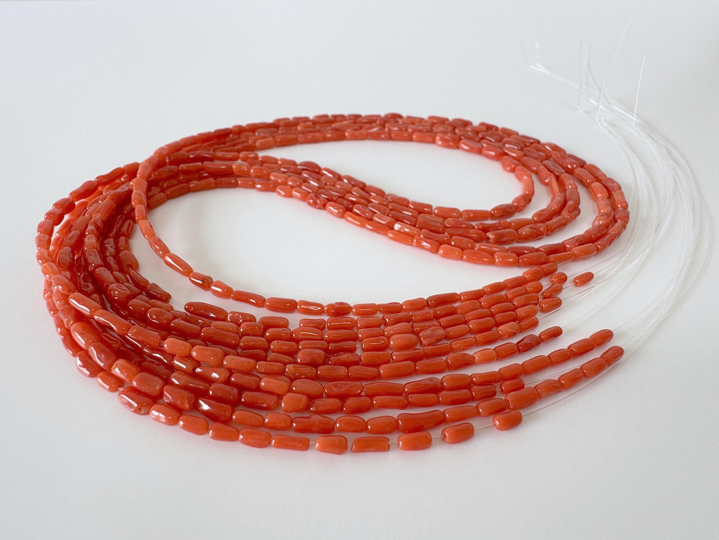 Natural Mediterranean red coral rice/tube shape 3x1.5-7x3mm strands ,16.5inches, 42cm, for jewelry making, natural color, Price per strand