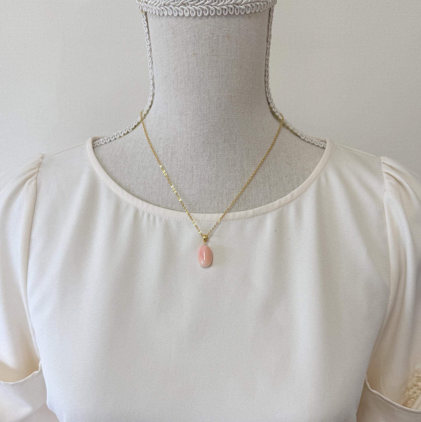 Natural Deep Sea Coral Oval Cabochon Pendant, 16x10.5mm, Natural Pink/Orange color coral, Silver (Gold-Plated) bail
