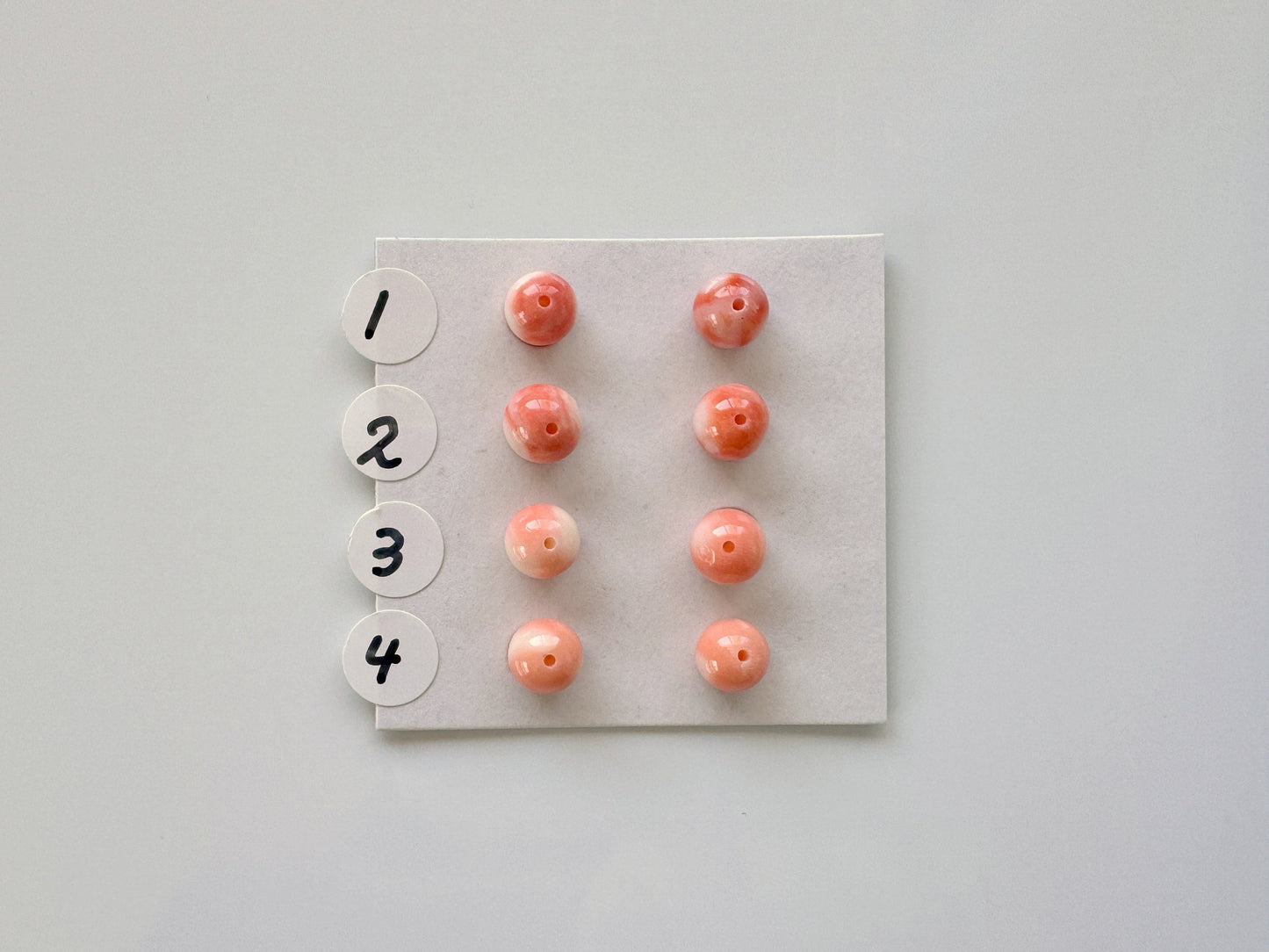 6-6.5mm Half Drilled Natural Japanese Momo Coral Round Loose, Orange/Pink coral, for earring sets, natural color, price per pair