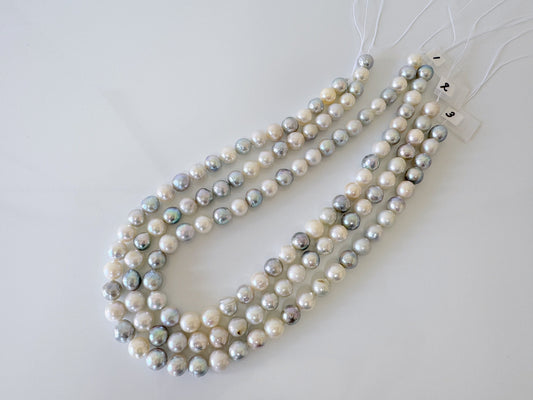 9-10mm Japanese Akoya Pearl Beads, Natural blue/silver color pearl, Genuine Natural Akoya Pearl, Full Strand, 40cm , 16", Salt water pearl