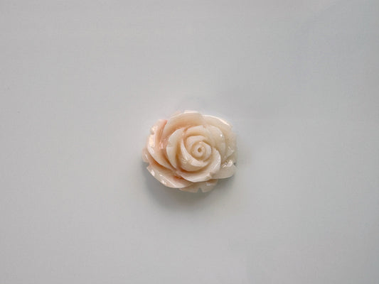 Natural Deep Sea Coral Rose Carving Loose, Natural Pale White Pink Color Coral, 28x23mm, Flat Back, For Jewelry Making, Hand Carved