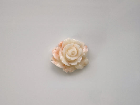 Natural Deep Sea Coral Rose Carving Loose, Natural Pale White Pink Color Coral, 28x26mm, Flat Back, For Jewelry Making, Hand Carved