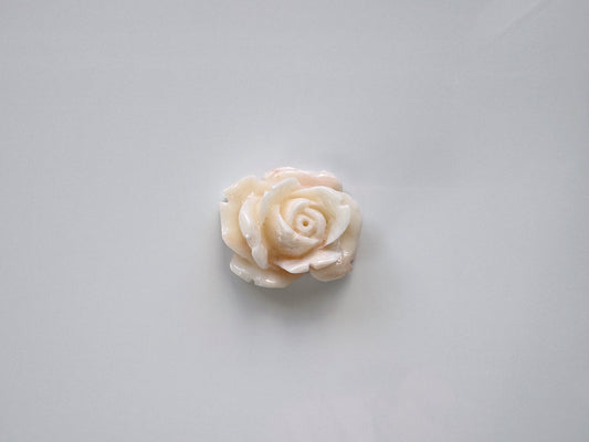 Natural Deep Sea Coral Rose Carving Loose, Natural Pale White Pink Color Coral, 29x22mm, Flat Back, For Jewelry Making, Hand Carved