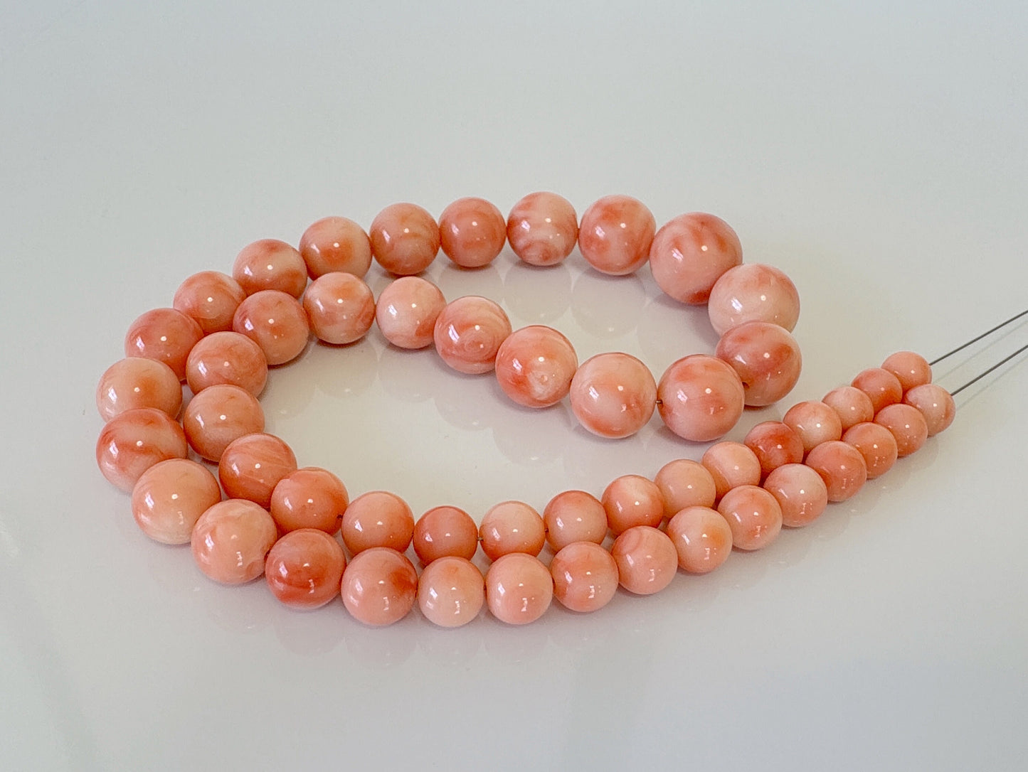 Natural Deep Sea Coral 6.3-12.9mm Round Beads Gradation Strand, Genuine Natural Pink / Orange Color Coral, 41cm, 16.1inches
