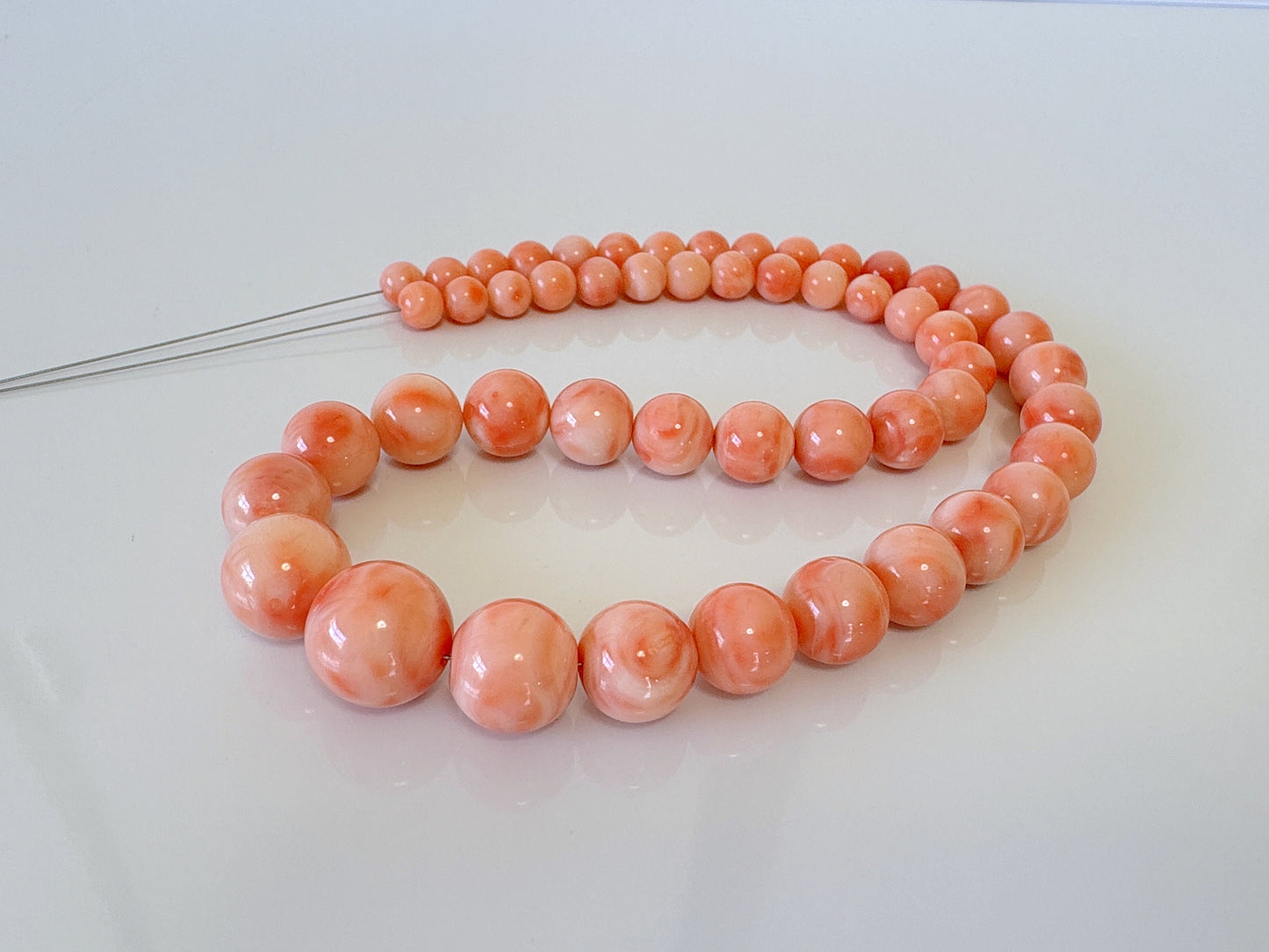 Natural Deep Sea Coral 6.3-12.9mm Round Beads Gradation Strand, Genuine Natural Pink / Orange Color Coral, 41cm, 16.1inches