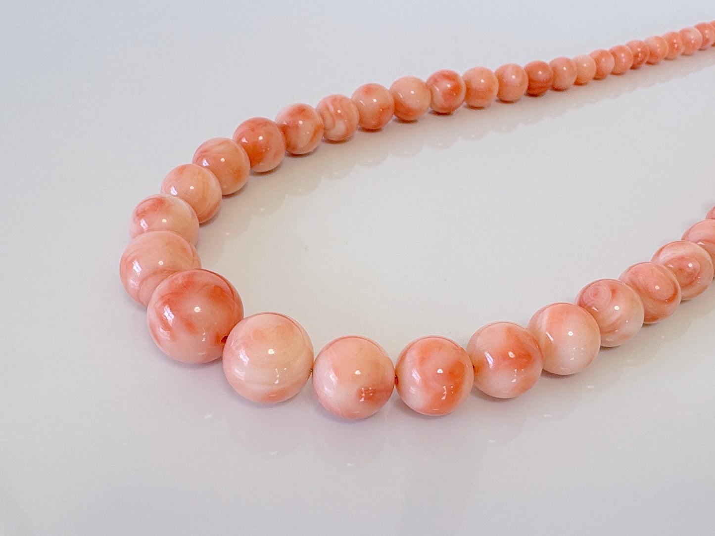 Natural Deep Sea Coral 6.3-12.9mm Round Beads Gradation Strand, Genuine Natural Pink / Orange Color Coral, 41cm, 16.1inches