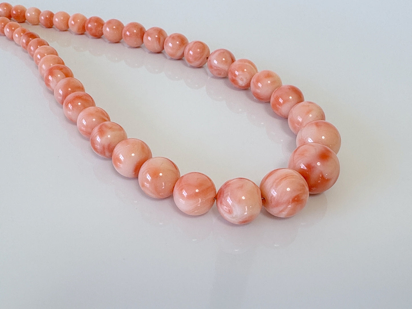 Natural Deep Sea Coral 6.3-12.9mm Round Beads Gradation Strand, Genuine Natural Pink / Orange Color Coral, 41cm, 16.1inches