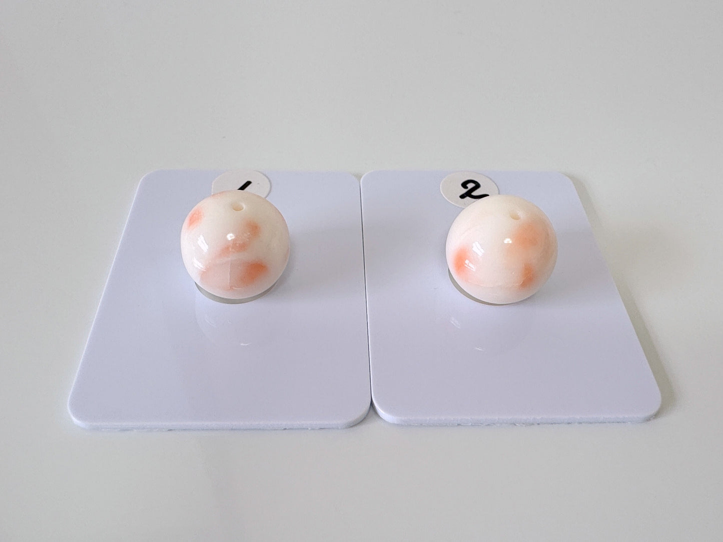 12.2-12.4mm Natural Deep Sea Coral Round Loose, Half-drilled Hole, White/Orange Coral, For Jewelry Making, Natural Color, Price per Piece