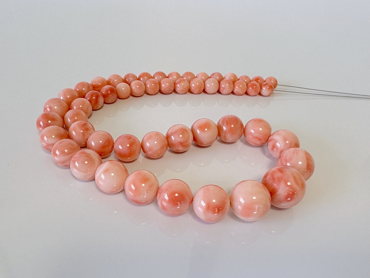 Natural Deep Sea Coral 6.3-12.9mm Round Beads Gradation Strand, Genuine Natural Pink / Orange Color Coral, 41cm, 16.1inches