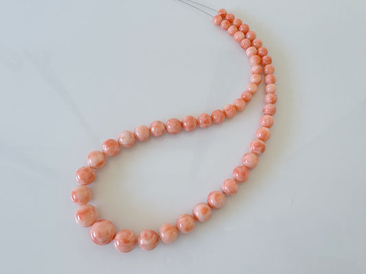 Natural Deep Sea Coral 6.3-12.9mm Round Beads Gradation Strand, Genuine Natural Pink / Orange Color Coral, 41cm, 16.1inches