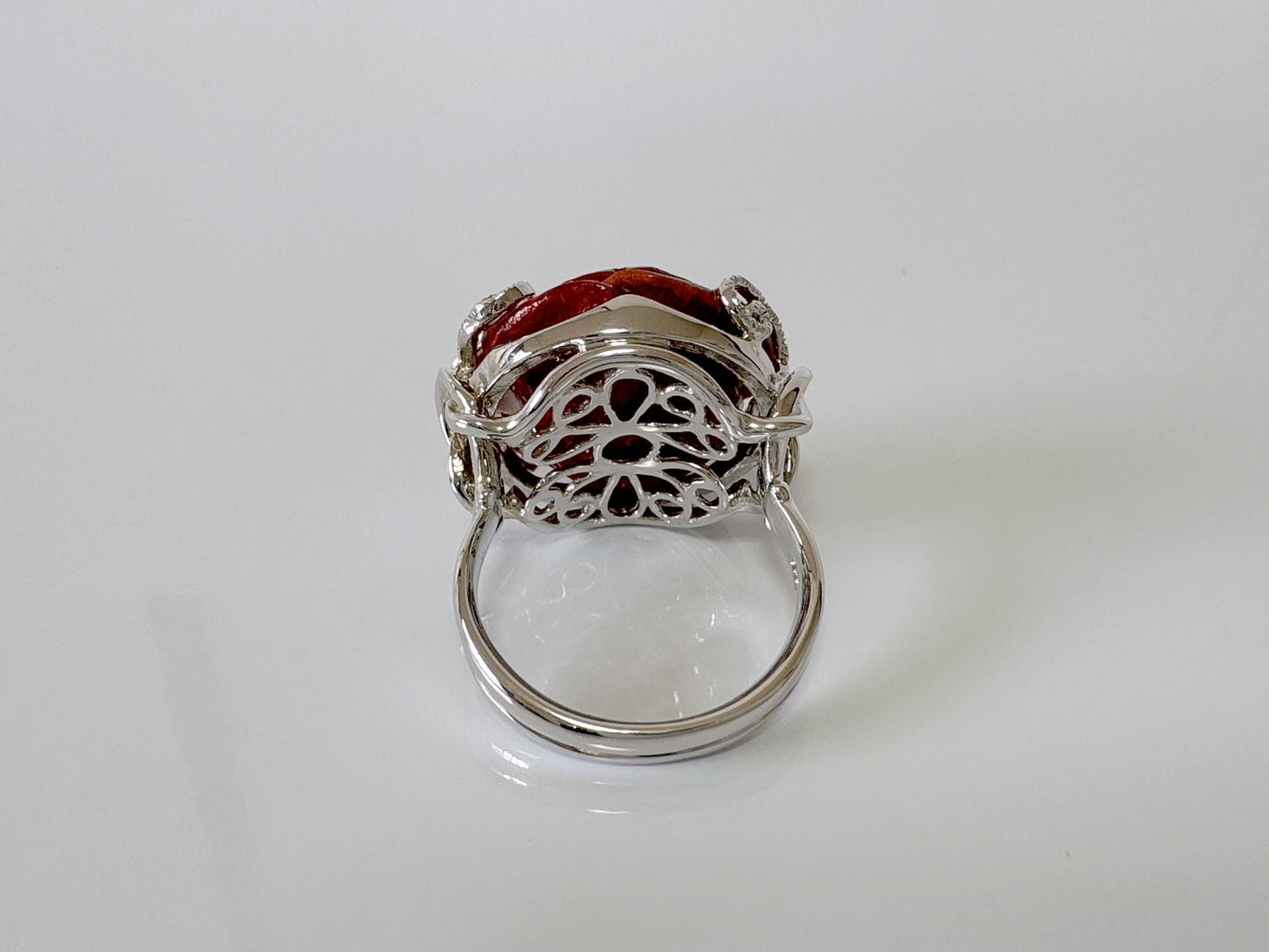 Natural sponge coral rose silver ring, size is Jp 15, US 7.5-8, UK O-P, IT 55.5