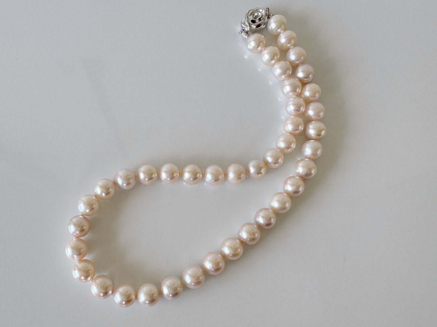 9.5-10mm Japanese Akoya Pearl Necklace with Silver Clasp, Genuine Akoya Pearl Beads Necklace, 42.5cm, 16.7in, Cultured Salt water pearl