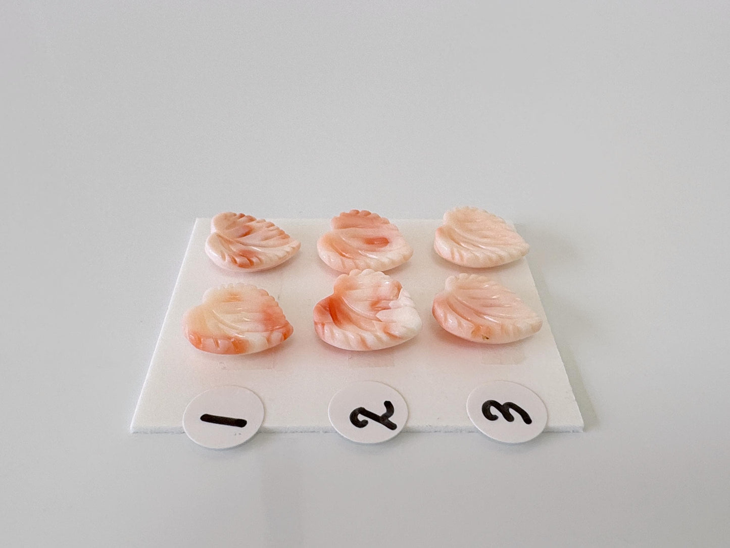 Natural Deep Sea Coral Reversible Heart Loose with Leaf Carvings, Pink Coral Heart, Natural Color Coral Heart, Price per Pair, Value priced