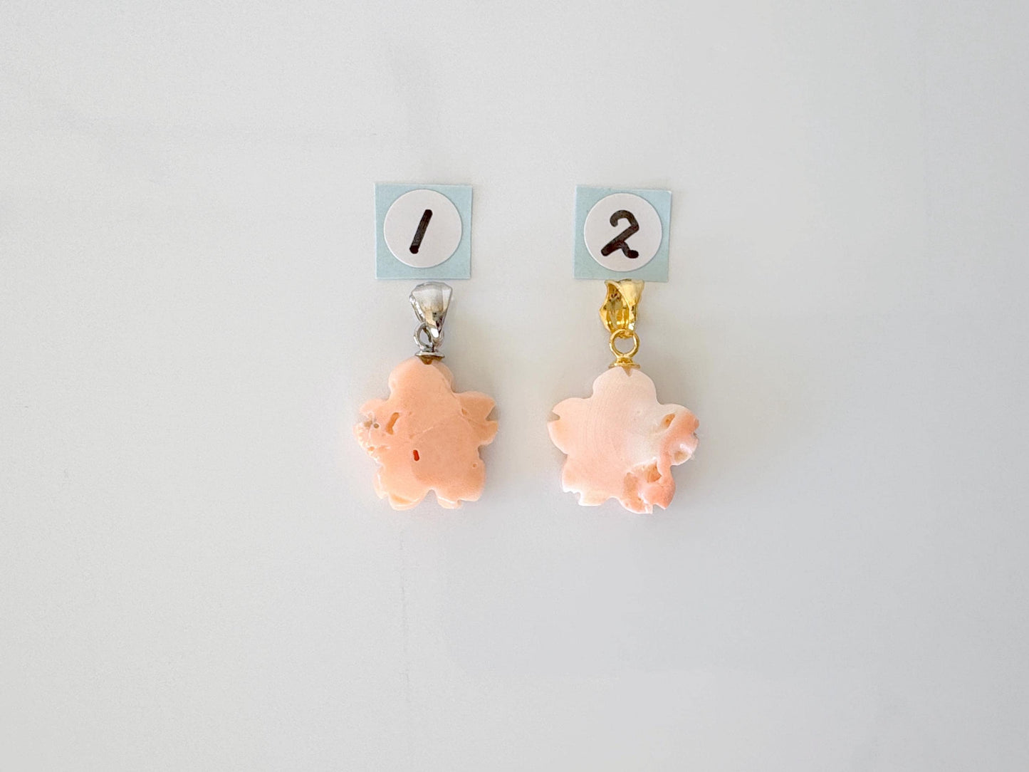 Natural Deep Sea Coral Sakura (Cherry blossom) Carvings, Pendant, Natural color Pink Coral, Silver bail, Price per Piece