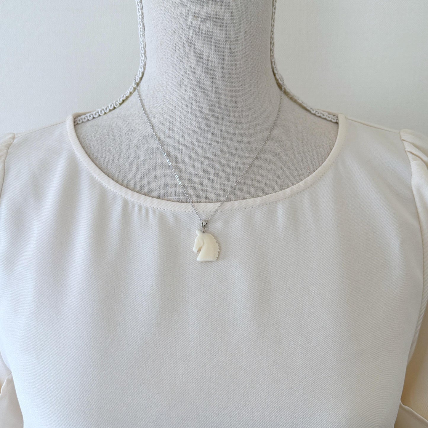 Natural White Coral Horse Carving Pendant, Carved on both sides, Silver bail, Price per Piece