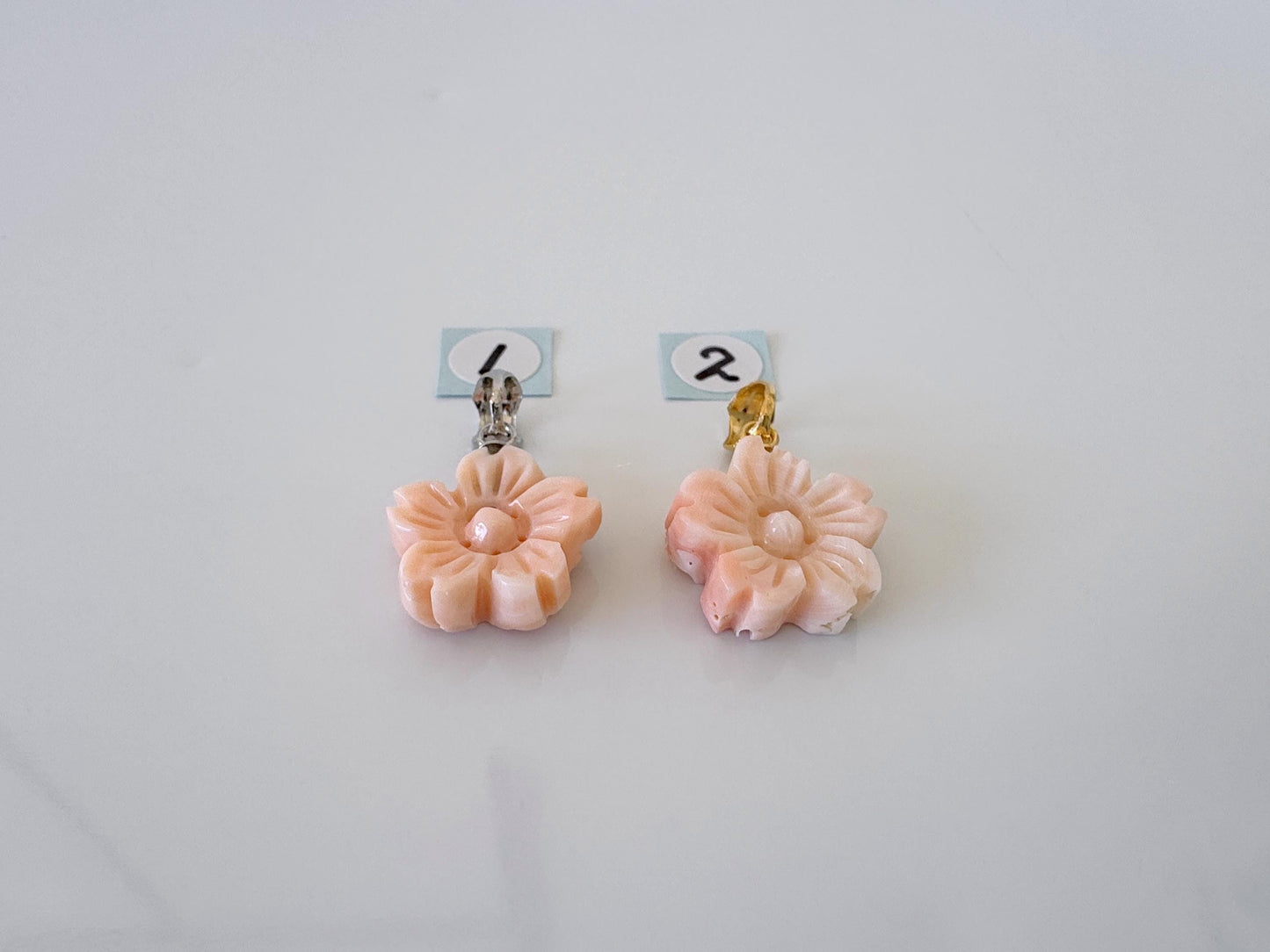 Natural Deep Sea Coral Sakura (Cherry blossom) Carvings, Pendant, Natural color Pink Coral, Silver bail, Price per Piece