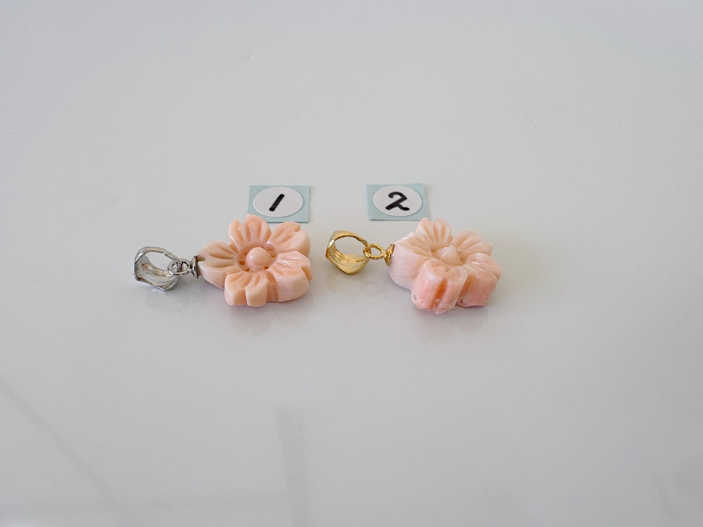 Natural Deep Sea Coral Sakura (Cherry blossom) Carvings, Pendant, Natural color Pink Coral, Silver bail, Price per Piece