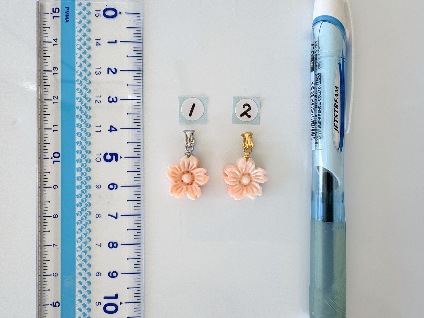Natural Deep Sea Coral Sakura (Cherry blossom) Carvings, Pendant, Natural color Pink Coral, Silver bail, Price per Piece