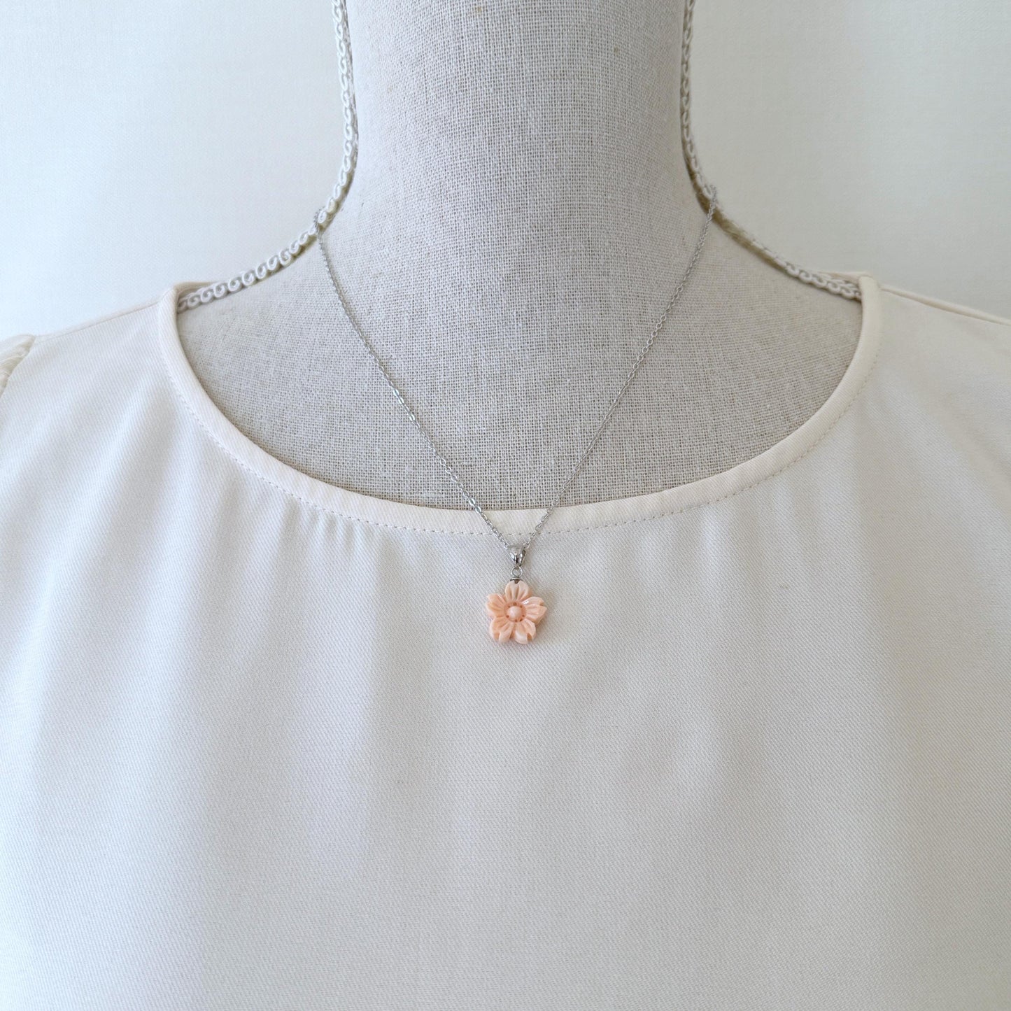 Natural Deep Sea Coral Sakura (Cherry blossom) Carvings, Pendant, Natural color Pink Coral, Silver bail, Price per Piece