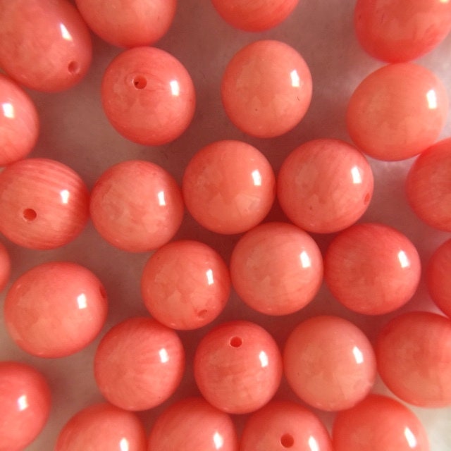 Round pink coral (bamboo coral ) 8-8.5mm for 4pcs, half-drilled hole, For jewelry making (colored)
