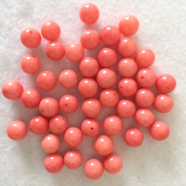 Round pink coral (bamboo coral ) 8-8.5mm for 4pcs, half-drilled hole, For jewelry making (colored)