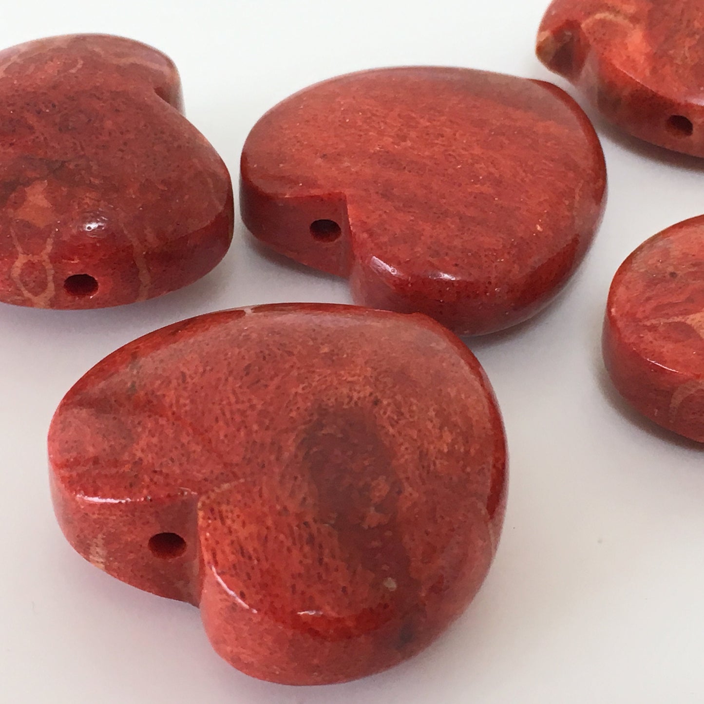 Natural sponge coral heart loose over 14g, over 35mm, Apple coral heart loose, For jewelry making, Price per piece