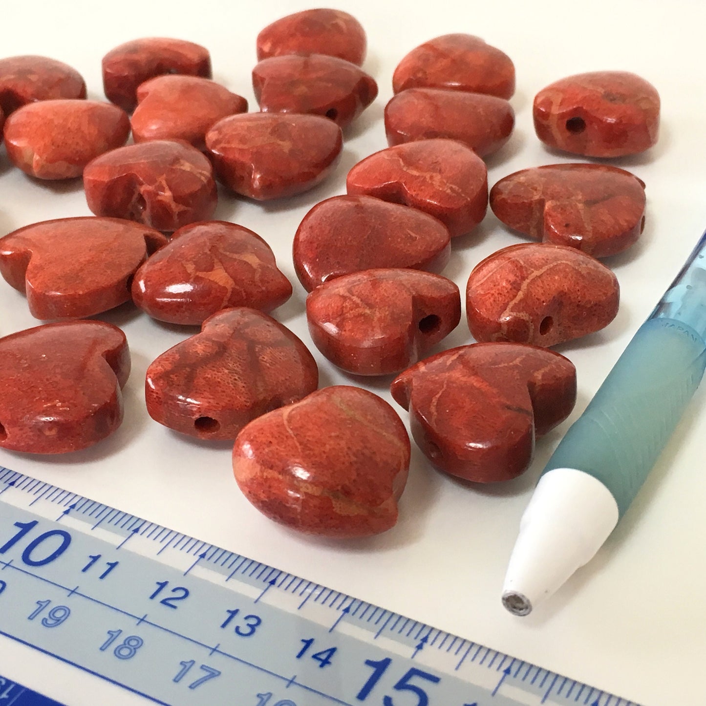 Natural sponge coral heart loose 6-8g, Apple coral heart loose, For jewelry making, Price per piece