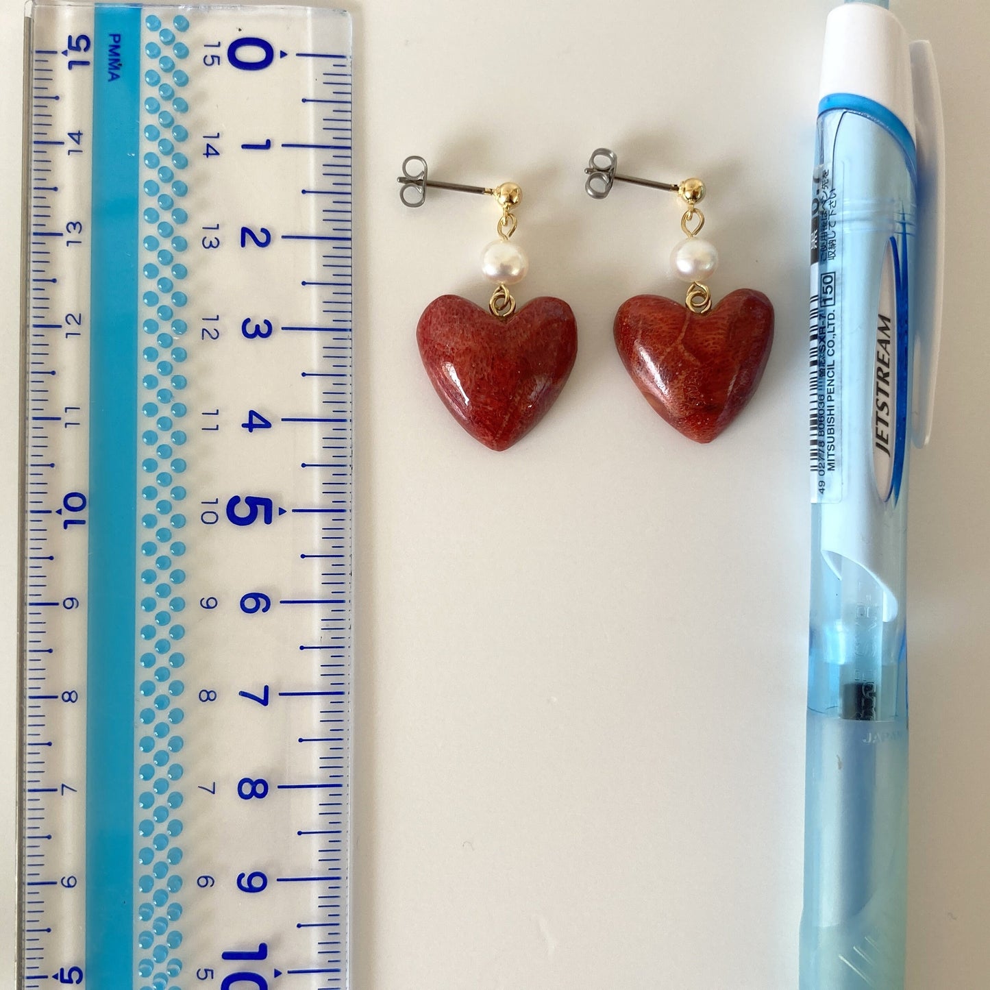 Sponge Coral Stud Earring or Screw Clip Earring, Heart shape natural African coral and fresh water pearl,  Dangle and drop, Genuine coral
