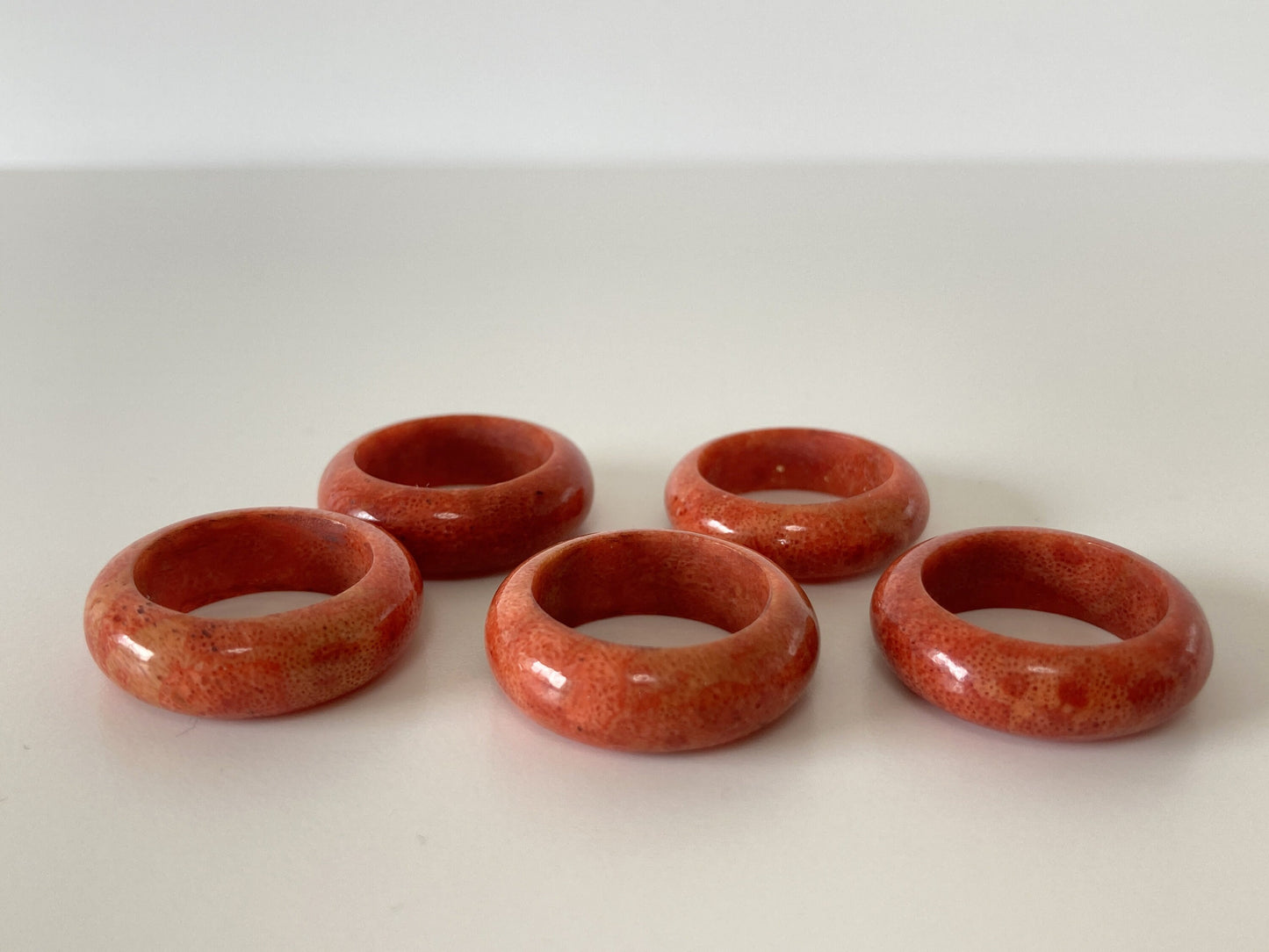 Natural Sponge Coral Half-Round Shape Ring, Stacking Ring, Solid Band Coral Ring with various Sizes, Some sizes are out of stock