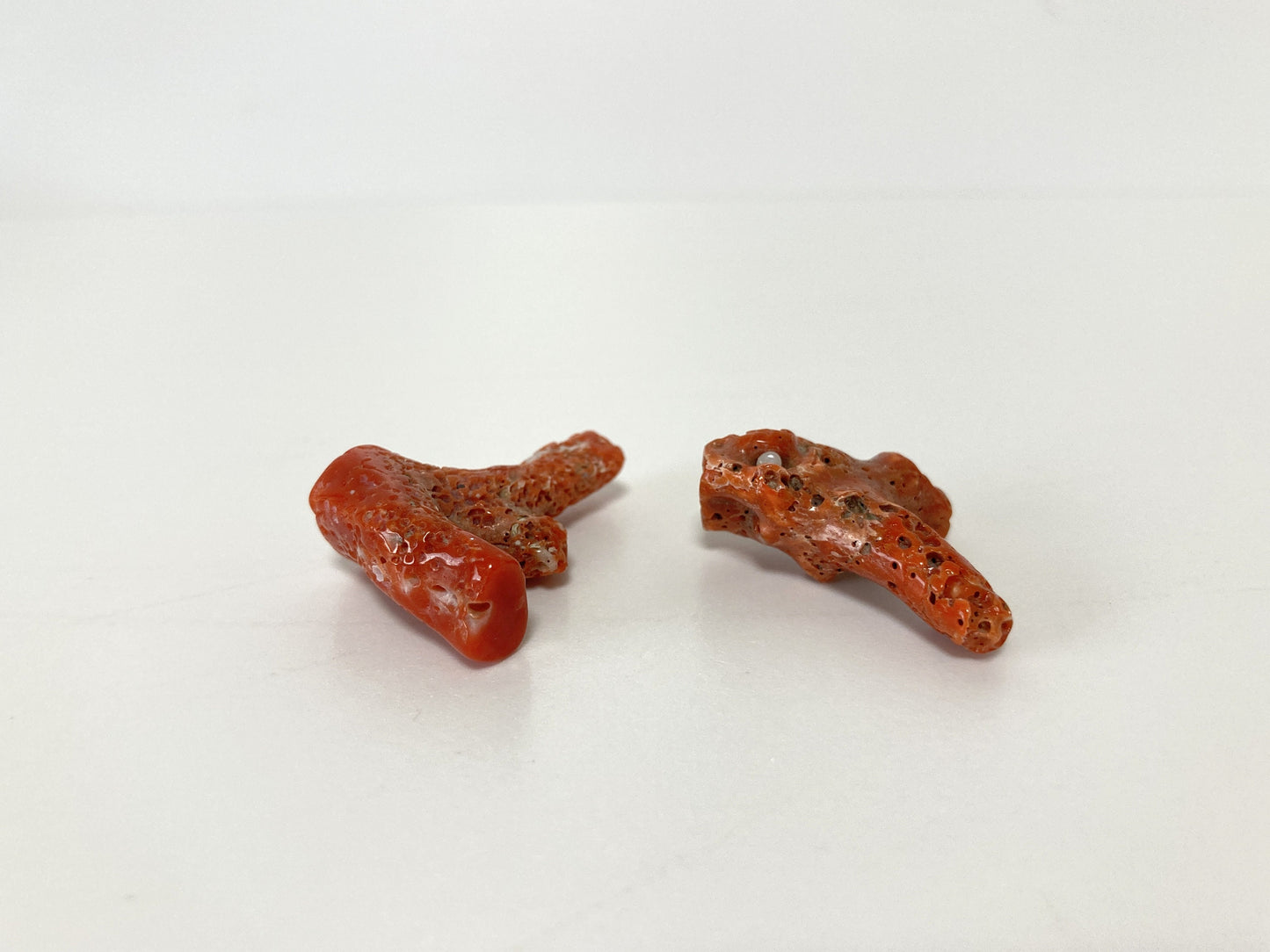 Japanese red(Aka) coral branch , A set of 2 pcs, Natural red color coral for jewelry making, Drilled hole on top